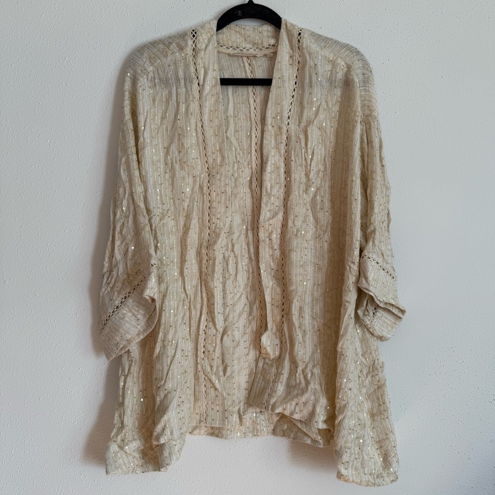Soft Surrounding Gold and White Open Cardigan W/ Sequins Details Size 1X
